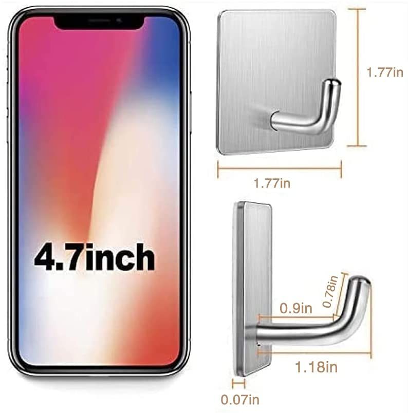 Adhesive Hooks Heavy Duty Stick on Wall Door Cabinet Stainless Steel Towel Coat Clothes Hooks Self Adhesive Holders for Hanging Kitchen Bathroom Home