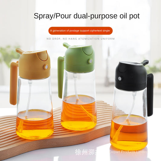 470ml Glass Spray Dual-purpose Oil Pot Large Capacity Integrated Oil Spray Pot Household Kitchen Oil Spray Bottle With Lid