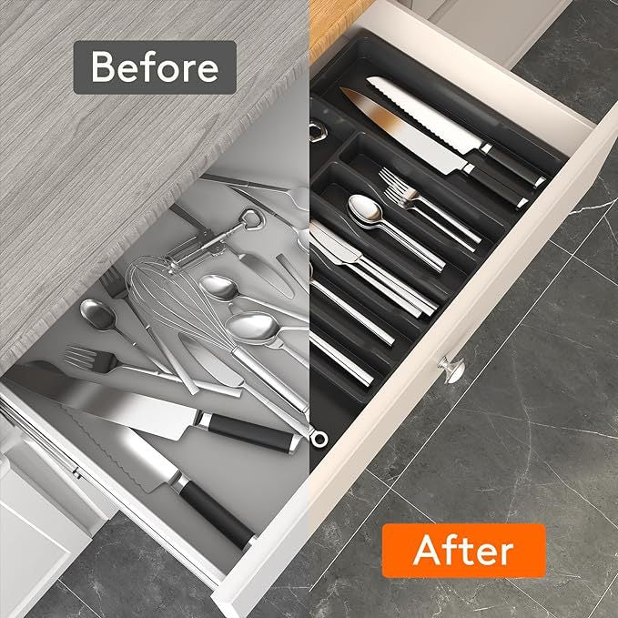 Silver Case Silverware Storage Box Adjustable Tableware Rack Retractable Plastic Drawer Storage