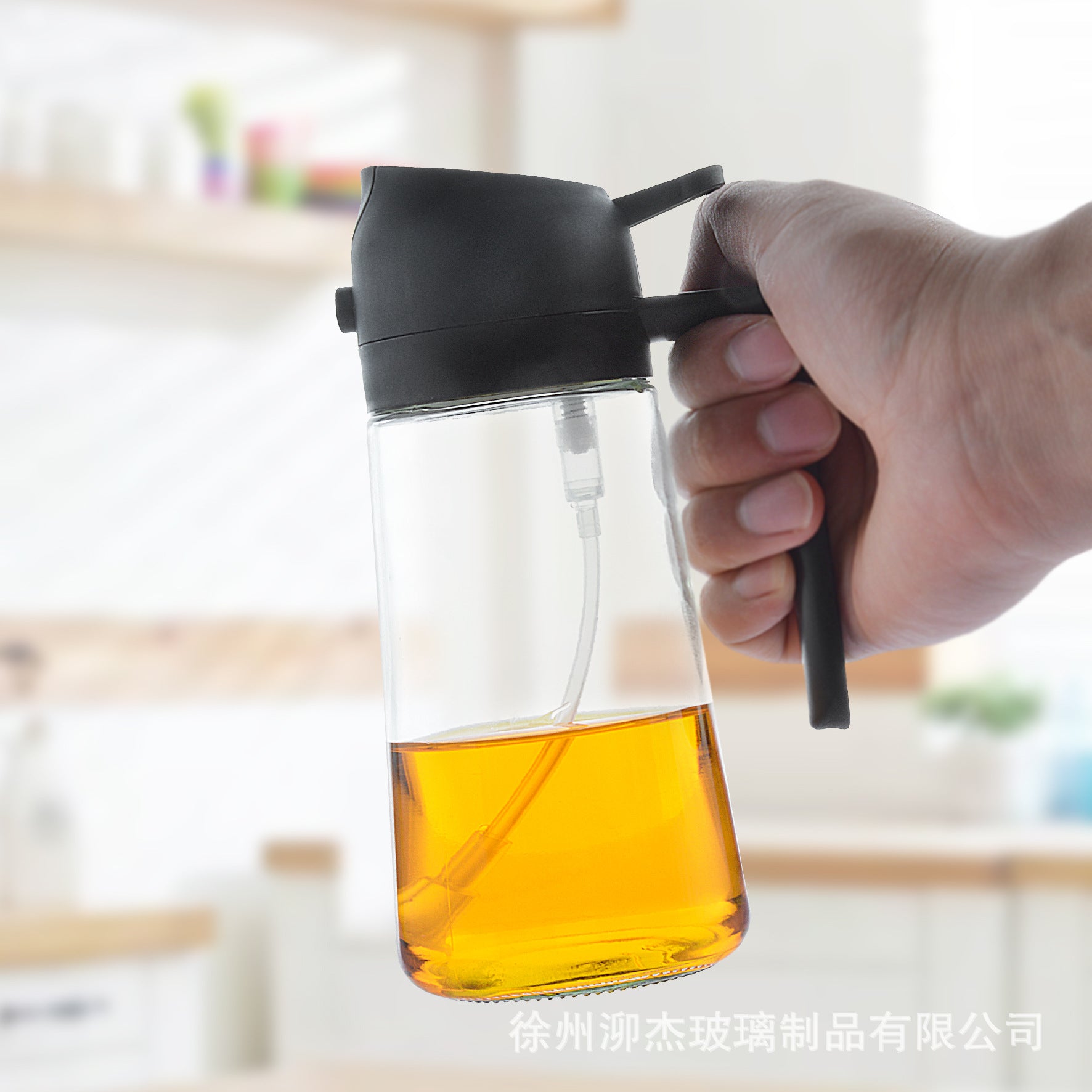 470ml Glass Spray Dual-purpose Oil Pot Large Capacity Integrated Oil Spray Pot Household Kitchen Oil Spray Bottle With Lid