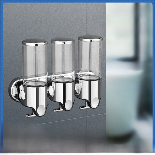 Stainless Steel Pull Rod Three-head Soap Dispenser Wall-mounted Manual Press Shower Gel Soap Dispenser Hotel Hotel Bathroom