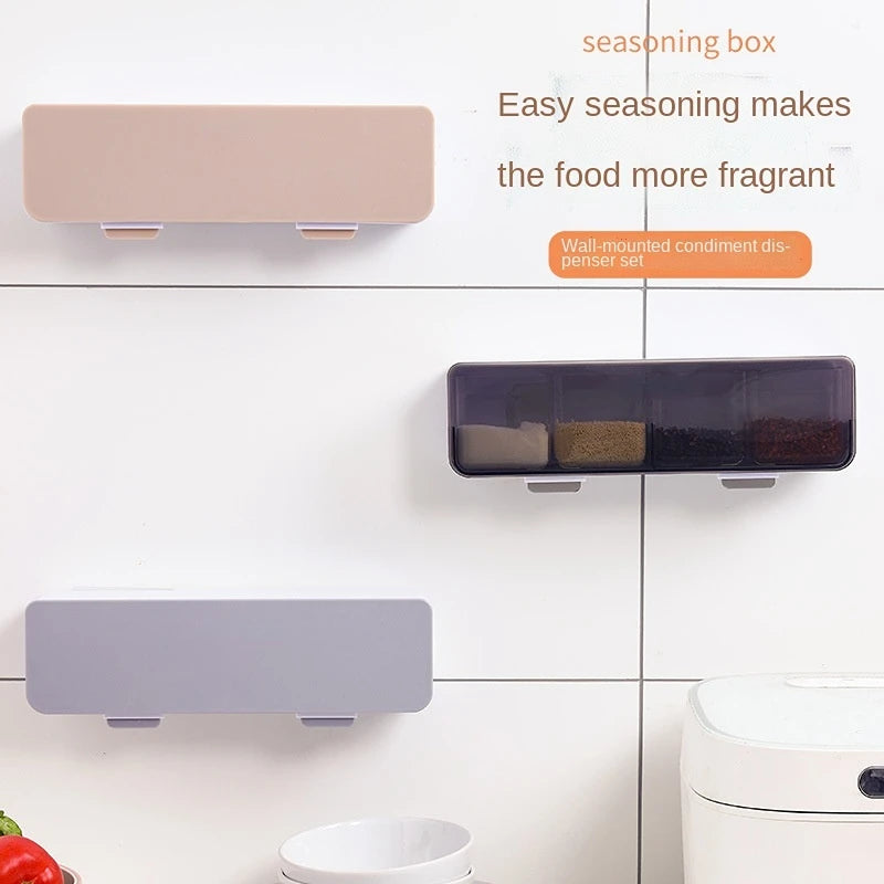 Wall Mount Spice Rack Organizer Sugar Bowl Salt Shaker Seasoning Container Set With Spoons Kitchen Supplies Seasoning|Storage Holders &amp;amp;amp;ampHousehold ; Racks